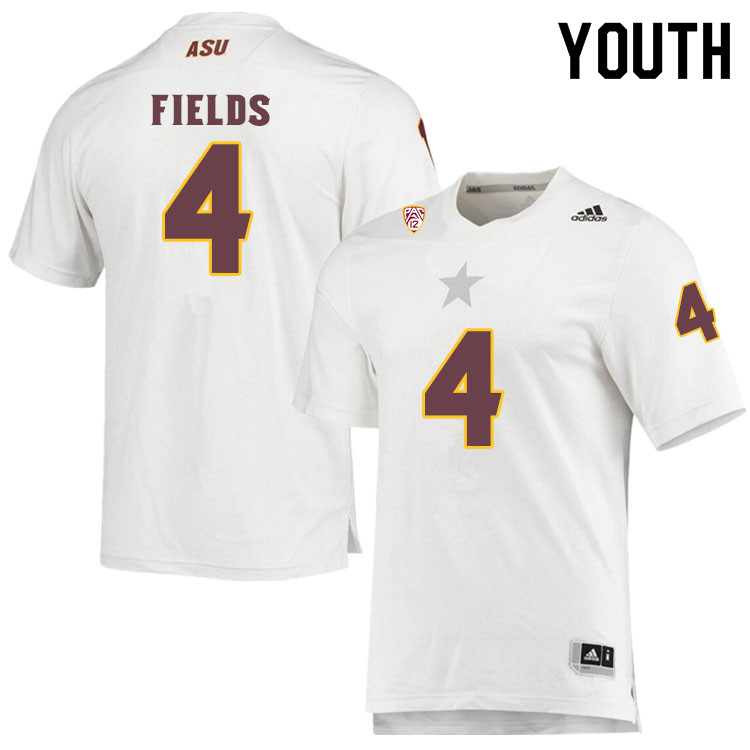 Youth #4 Evan FieldsArizona State Sun Devils College Football Jerseys Sale-White - Click Image to Close